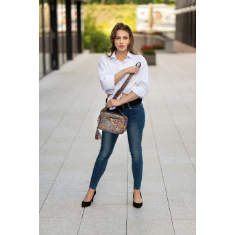 SKÓRZANA TOREBKA DAMSKA LISTONOSZKA PAOLO PERUZZI W KWIATY Z-44-O