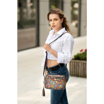 SKÓRZANA TOREBKA DAMSKA LISTONOSZKA PAOLO PERUZZI W KWIATY Z-44-O