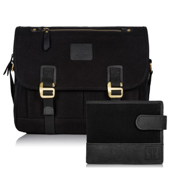 ZESTAW MĘSKI TORBA MĘSKA VINTAGE I PORTFEL SKÓRZANY PAOLO PERUZZI ZUP-18-BL