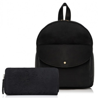 ZESTAW UPOMINKOWY DLA NIEJ ZUP-23-BL: PLECAK T-18-BL PORTFEL SKÓRZANY  T-08-BL