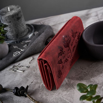 PORTFEL DAMSKI SKÓRZANY CZERWONY W KWIATY RFID PAOLO PERUZZI T-44-RD