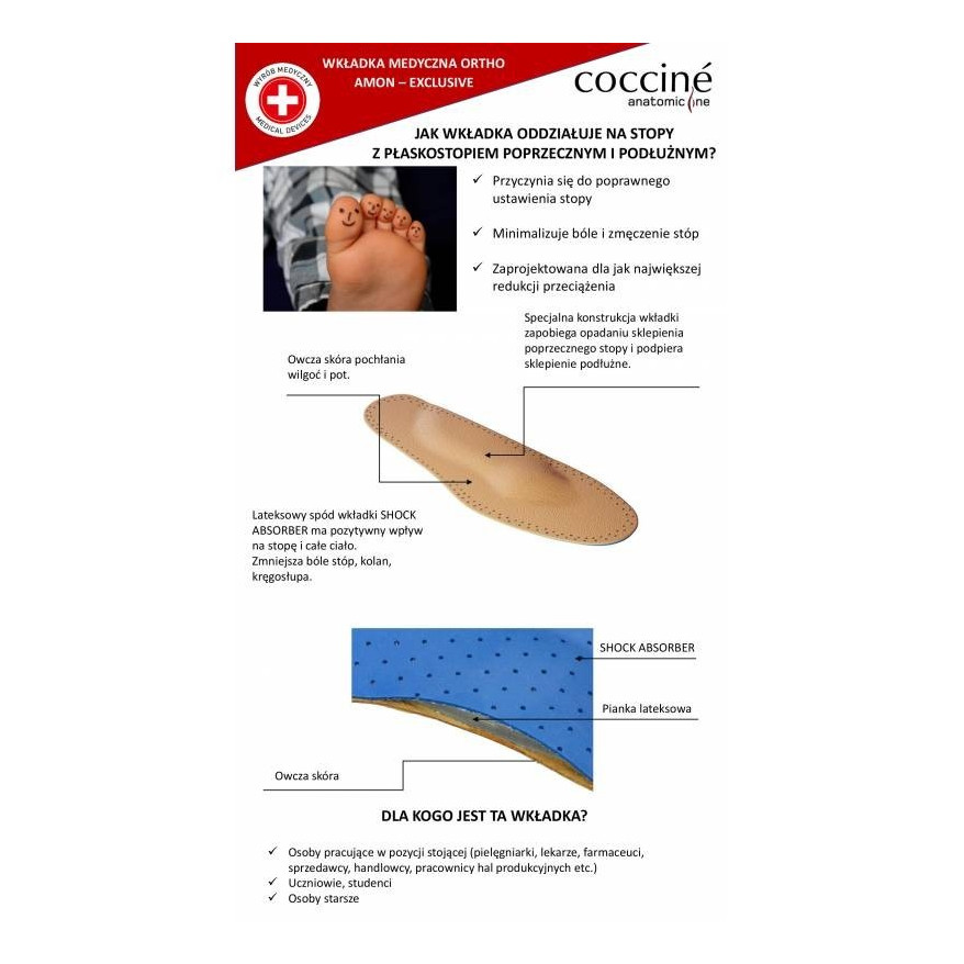 WKŁADKI DO BUTÓW MEDYCZNE COCCINE ORTHO AMON rozm. 41-42