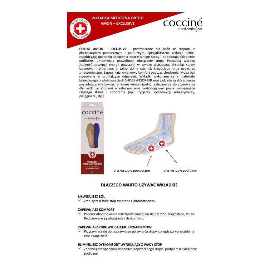 WKŁADKI DO BUTÓW MEDYCZNE COCCINE ORTHO AMON rozm. 43-44