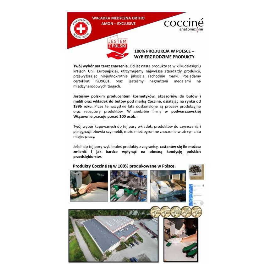 WKŁADKI DO BUTÓW MEDYCZNE COCCINE ORTHO AMON rozm. 43-44