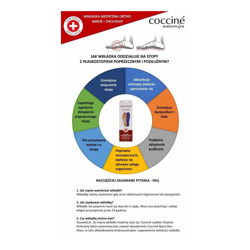 WKŁADKI DO BUTÓW MEDYCZNE COCCINE ORTHO AMON rozm. 43-44