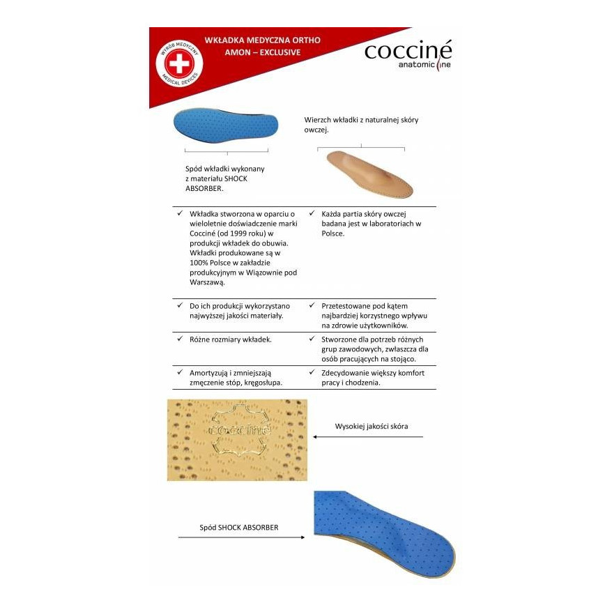 WKŁADKI DO BUTÓW MEDYCZNE COCCINE ORTHO AMON rozm. 45-46