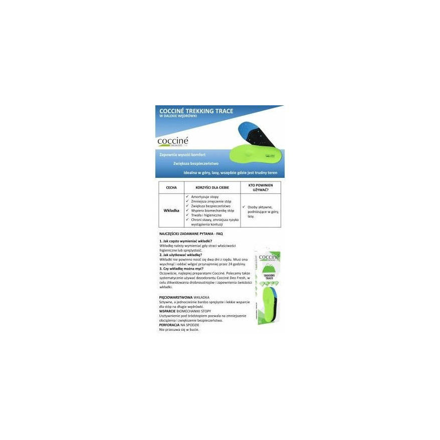 WKŁADKI DO BUTÓW OBUWIE TREKKINGOWE COCCINE TREKKING TRACE  R 43-44