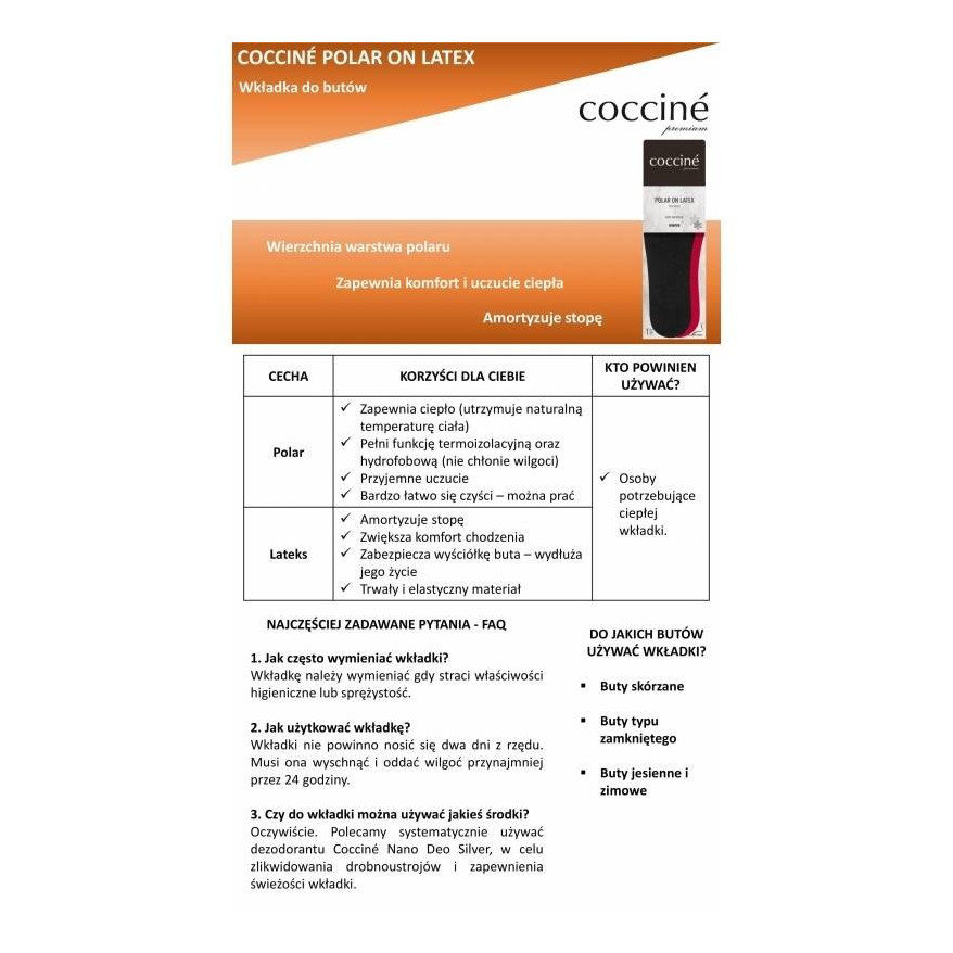 ZIMOWE WKŁADKI DO BUTÓW POLAR ON LATEX rozm. 46