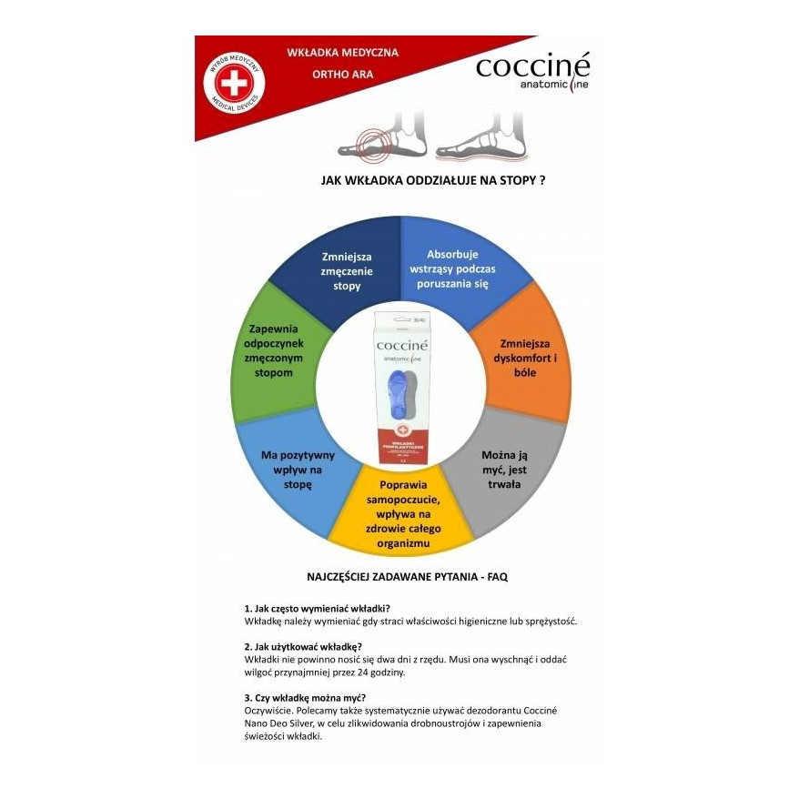 ŻELOWA WKŁADKA MEDYCZNA COCCINE ORTHO ARA rozm. 36-40