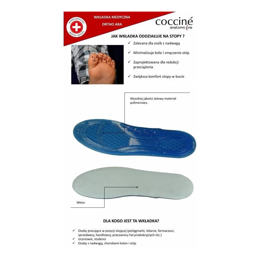 ŻELOWA WKŁADKA MEDYCZNA COCCINE ORTHO ARA rozm. 41-46