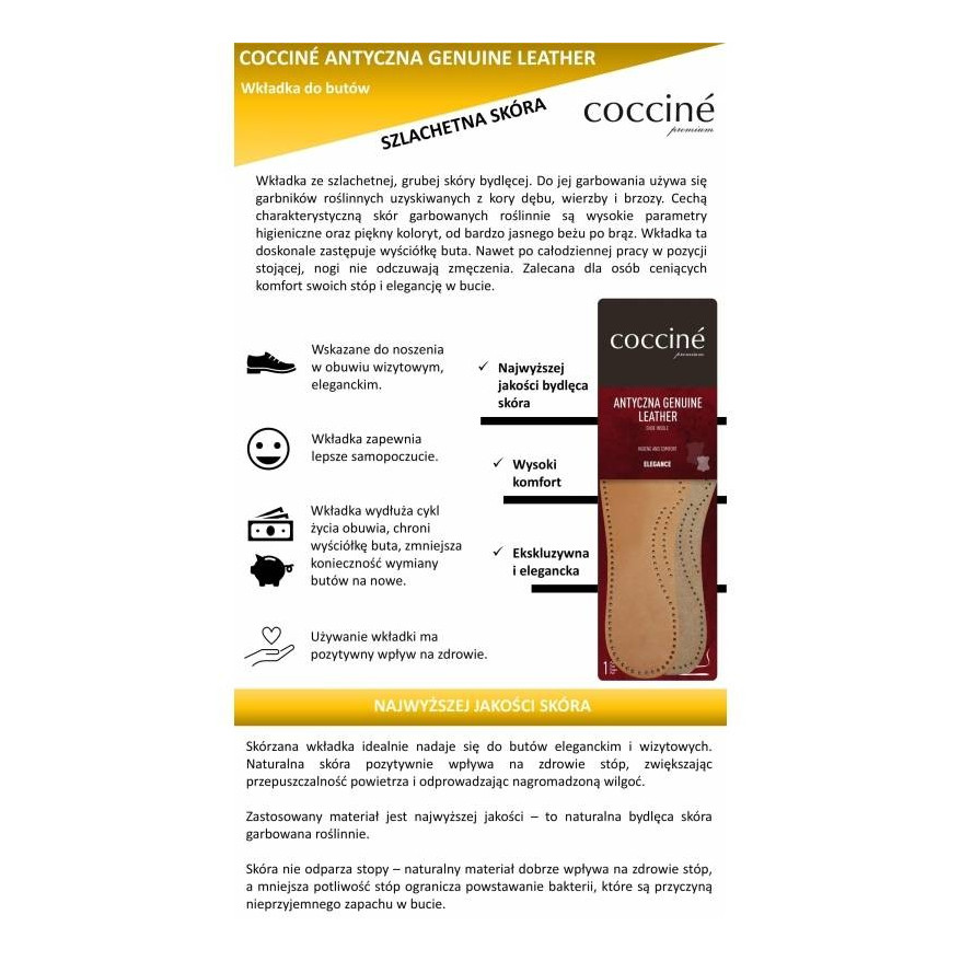 SKÓRZANE WKŁADKI DO BUTÓW COCCINE GENUINE LEATHER rozm 35-36