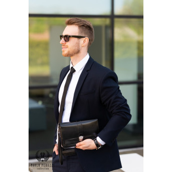 CZARNA SASZETKA MĘSKA DO RĘKI ZE SKÓRY PAOLO PERUZZI T-21-BL