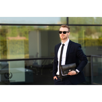 CZARNA SASZETKA MĘSKA DO RĘKI ZE SKÓRY PAOLO PERUZZI T-21-BL