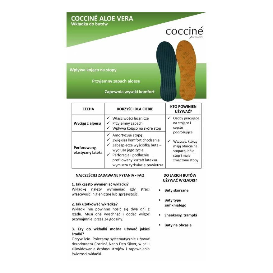 WKŁADKI LATEKSOWE Z ALOESEM COCCINE ALOE VERA r.44