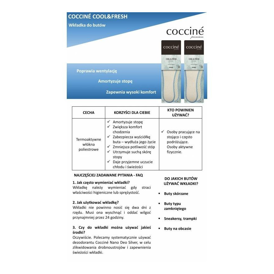 WKŁADKI DO BUTÓW COCCINE COOL&FRESH r.36