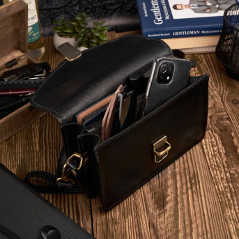 CZARNA ELEGANCKA SKÓRZANA SASZETKA MĘSKA PAOLO PERUZZI N06-BL