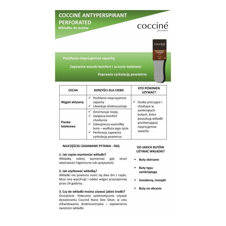 WKŁADKI DO BUTÓW PRZECIWPOTLIWE PERFOROWANE COCCINE r.36