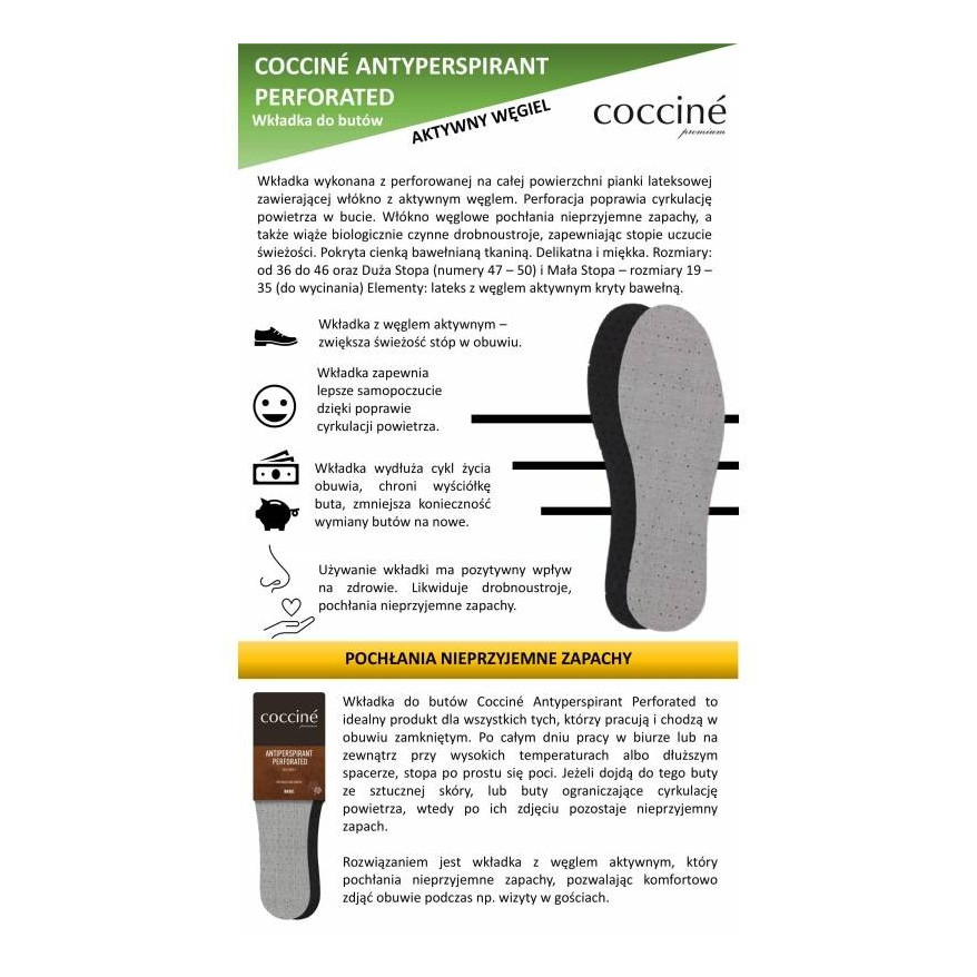 WKŁADKI DO BUTÓW PRZECIWPOTLIWE PERFOROWANE COCCINE r.37