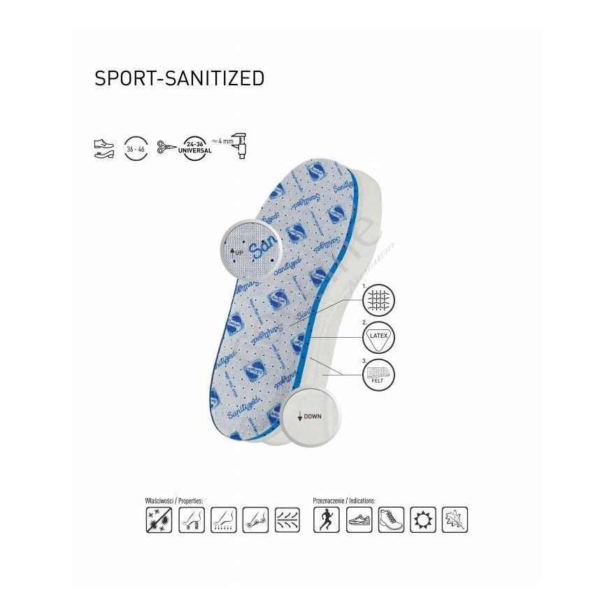 LEKKIE PROFILOWANE WKŁADKI HIGIENICZNE DO BUTÓW SANITIZED rozm 45