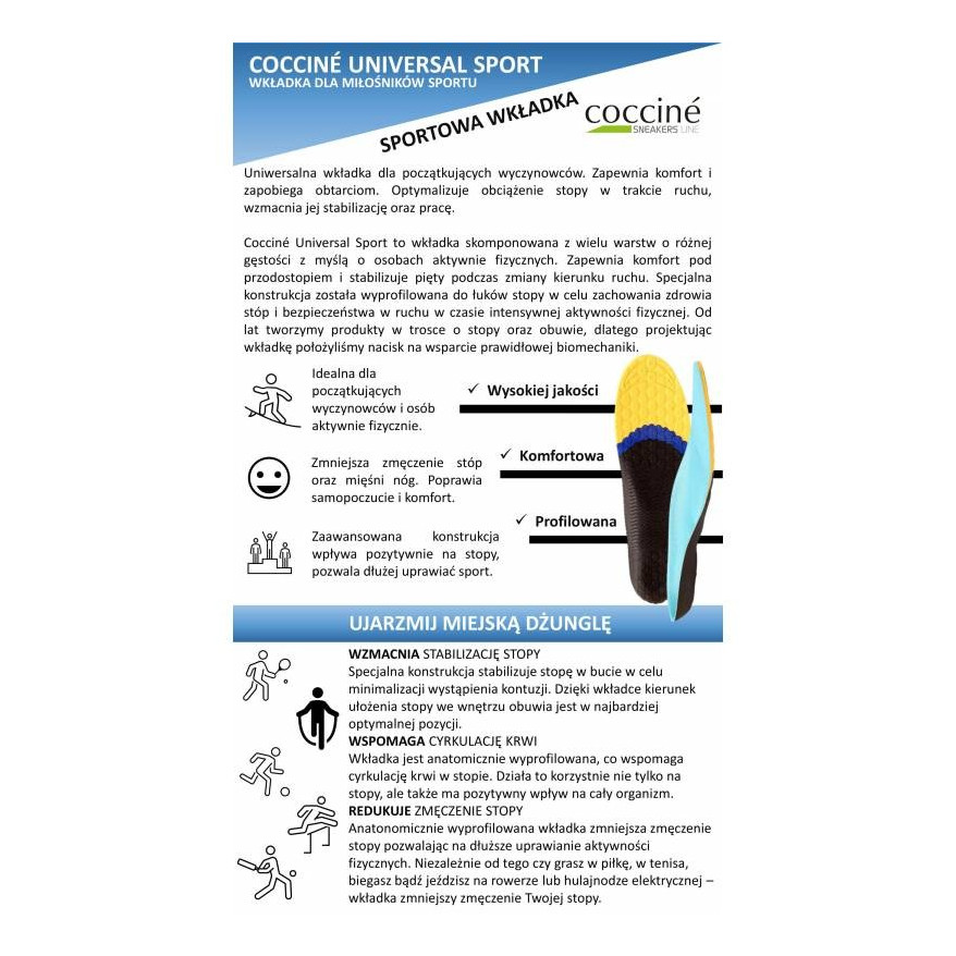 WKŁADKI DO BUTÓW SNEAKERS COCCINE UNIVERSAL SPORT rozm 40-43
