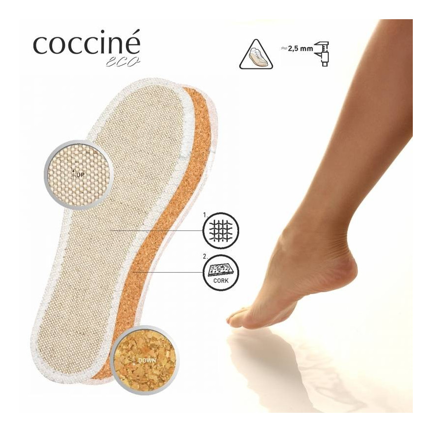 EKOLOGICZNE WKŁADKI DO BUTÓW LEN NA KORKU COCCINE rozm 35-36