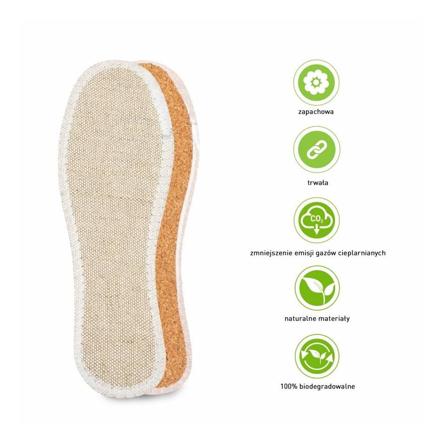 EKOLOGICZNE WKŁADKI DO BUTÓW LEN NA KORKU COCCINE rozm 43-44