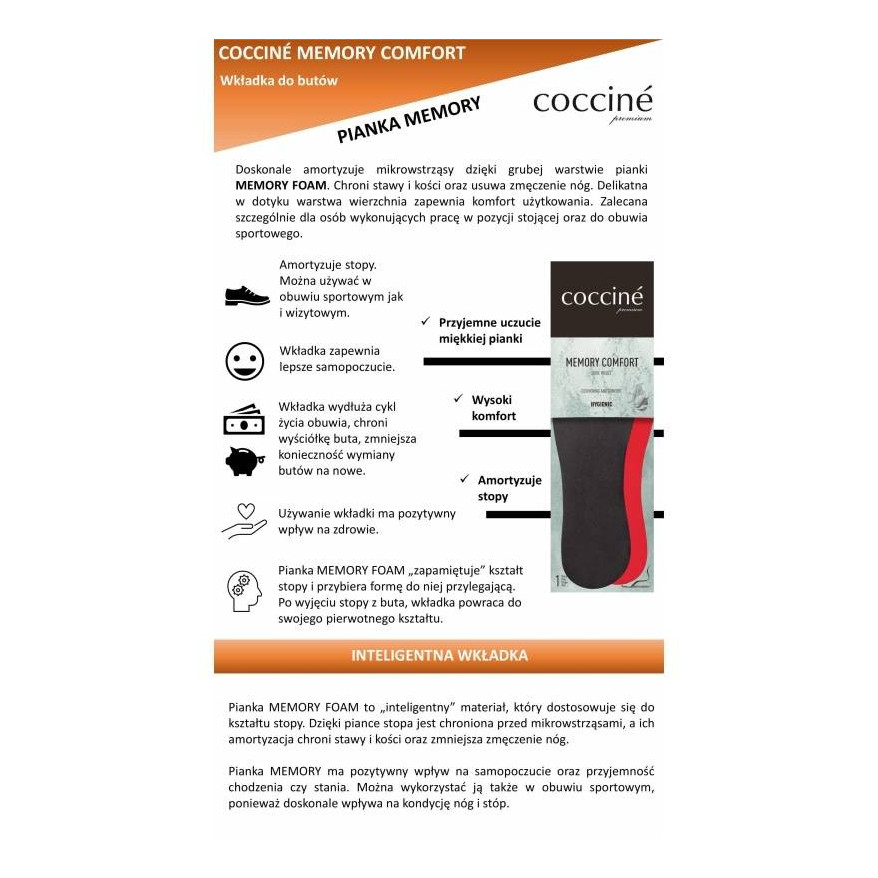 WKŁADKI DO BUTÓW MEMORY COMFORT COCCINE r.41 103022