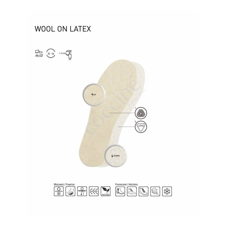 WKŁADKI COCCINE WOOL ON LATEX - WEŁNA NA LATEKSIE r.42 1032014