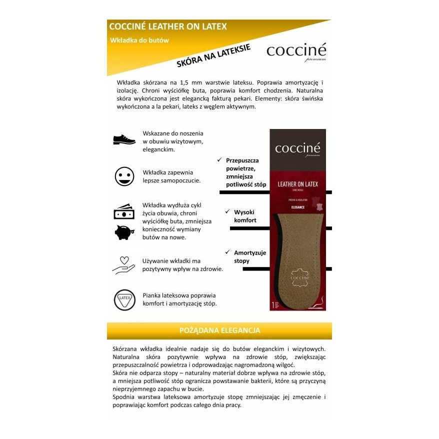 WKŁADKI SKÓRZANE DO BUTÓW LEATHER ON LATEX COCCINE r.36 103073