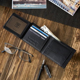 CZARNY PORTFEL MĘSKI ZE SKÓRY NATURALNEJ  PAOLO PERUZZI T-66-BL