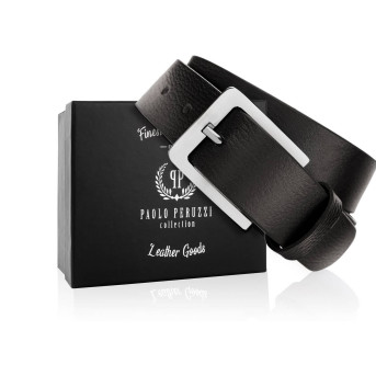 KLASYCZNY SKÓRZANY PASEK MĘSKI CZARNY 100 CM PAOLO PERUZZI