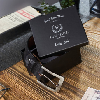 KLASYCZNY SKÓRZANY PASEK MĘSKI CZARNY 100 CM PAOLO PERUZZI