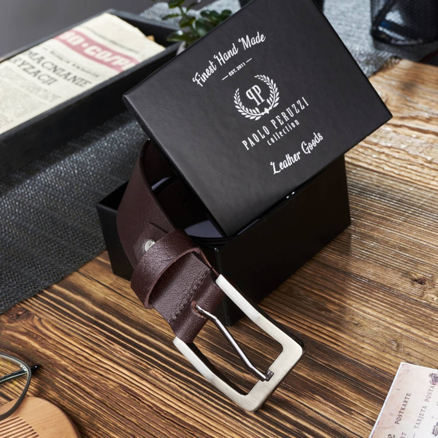 BRĄZOWY PASEK MĘSKI SKÓRZANY DO SPODNI 110 CM PAOLO PERUZZI 02Z02110