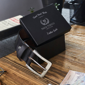 SKÓRZANY PASEK MĘSKI CZARNY 110 CM Z KLAMRĄ KLASYCZNĄ PAOLO PERUZZI 04Z01110