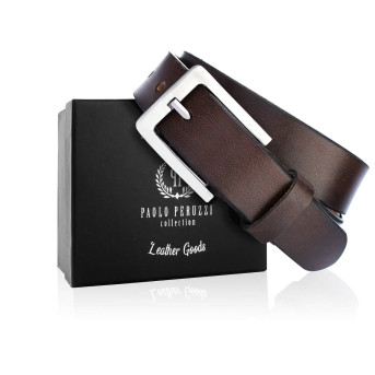 SKÓRZANY PASEK MĘSKI BRĄZOWY 120 CM Z KLAMRĄ KLASYCZNĄ PAOLO PERUZZI 04Z02120