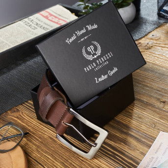 SKÓRZANY PASEK MĘSKI BRĄZOWY 120 CM Z KLAMRĄ KLASYCZNĄ PAOLO PERUZZI 04Z02120