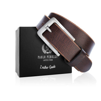 KLASYCZNY PASEK MĘSKI SKÓRZANY BRĄZOWY VINTAGE 90 CM PAOLO PERUZZI 05Z0290