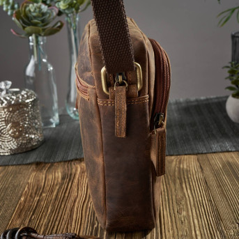 BRĄZOWA TOREBKA SKÓRZANA LISTONOSZKA NA RAMIĘ PAOLO PERUZZI T-63-HBR