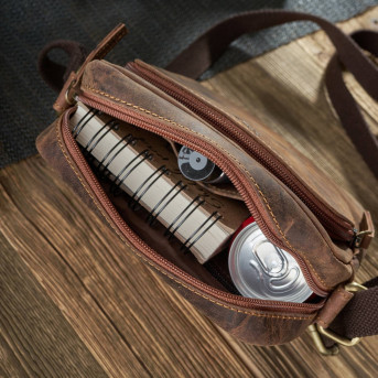 BRĄZOWA TOREBKA SKÓRZANA LISTONOSZKA NA RAMIĘ PAOLO PERUZZI T-63-HBR