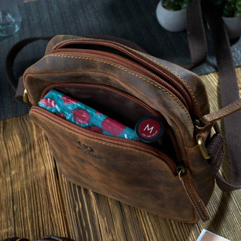 BRĄZOWA TOREBKA SKÓRZANA LISTONOSZKA NA RAMIĘ PAOLO PERUZZI T-63-HBR