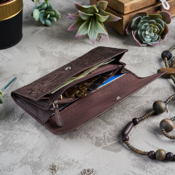 SKÓRZANY PORTFEL DAMSKI BRĄZOWY PAOLO PERUZZI IN-35-BR