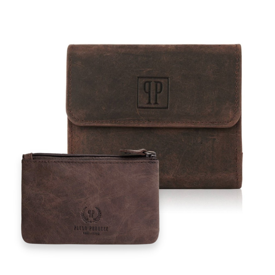 ZESTAW DLA NIEJ ZUP-64-BR: PORTFEL ZE SKÓRY T-11 I ETUI NA KLUCZE T-51