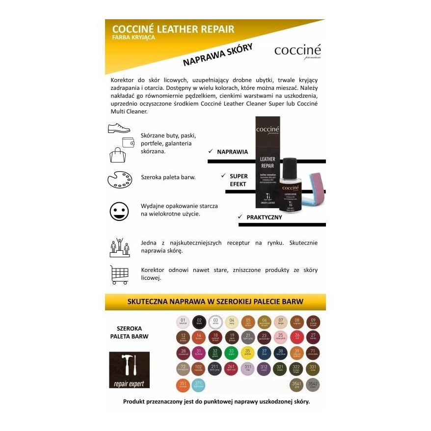 KOREKTOR DO FARBOWANIA SKÓR OBUWIA COCCINE BIAŁY 10ml