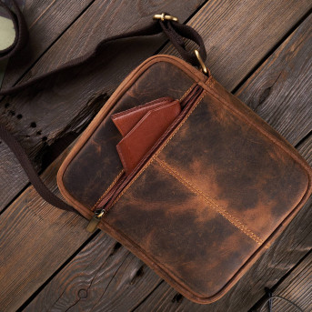 SASZETKA TORBA MĘSKA ZE SKÓRY NATURALNEJ VINTAGE PAOLO PERUZZI T-74-HBR