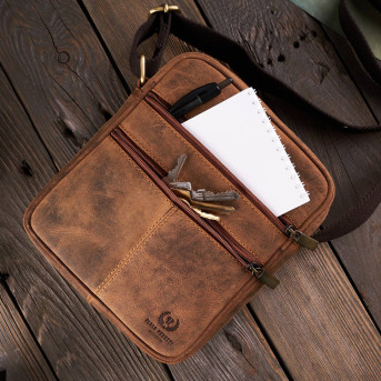 SASZETKA TORBA MĘSKA ZE SKÓRY NATURALNEJ VINTAGE PAOLO PERUZZI T-74-HBR