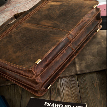 AKTÓWKA MĘSKA SKÓRZANA VINTAGE PAOLO PERUZZI T-80-HBR