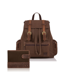 ZESTAW PREZENTOWY ZUP-86-BR POJEMNY PLECAK MĘSKI T-24-BR I PORTFEL T-03-BR