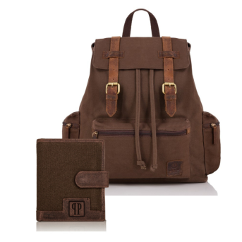 ZESTAW UPOMINKOWY ZUP-87-BR DUŻY PLECAK MĘSKI T-24-BR I PORTFEL Z RFID T-04-BR