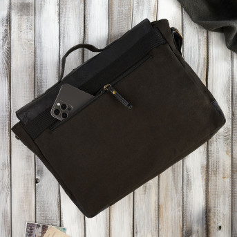 CZARNA TORBA MĘSKA NA RAMIĘ ZE SKÓRY WEGAŃSKIEJ PAOLO PERUZZI E-07-BL