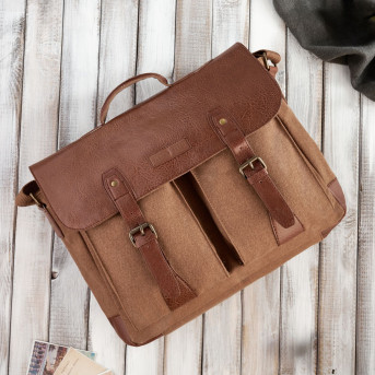 BRĄZOWA TORBA MĘSKA ZE SKÓRY WEGAŃSKIEJ PAOLO PERUZZI E-07-BR